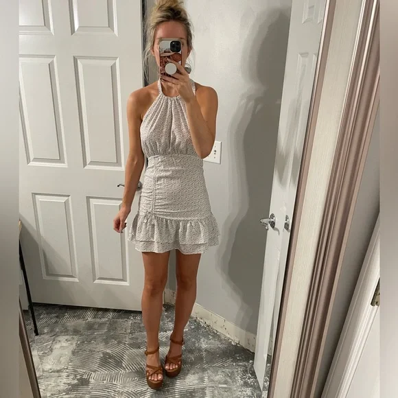 Off White Dusty Blue Floral Halter Dress